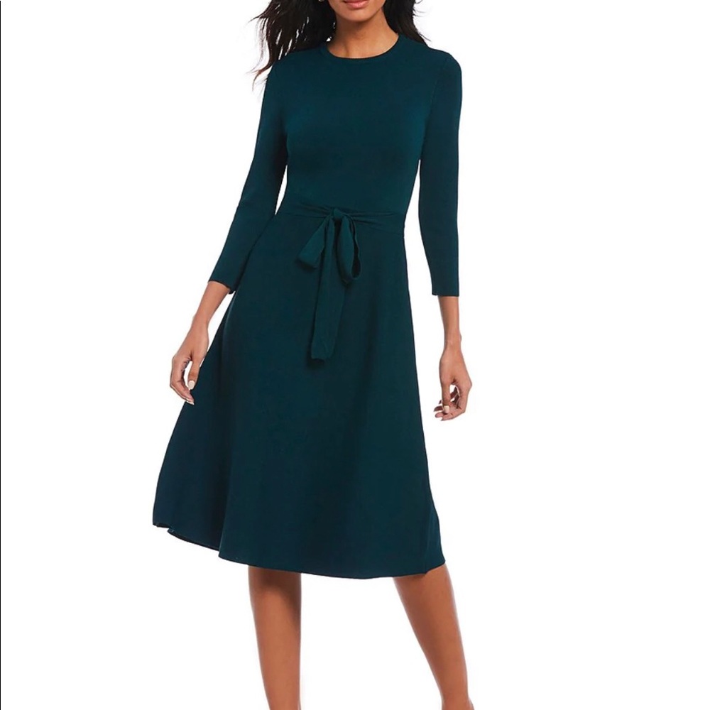 Eliza J Fit & Flare Sweater Dress 3/4 Sleeve Dark Green Size Large